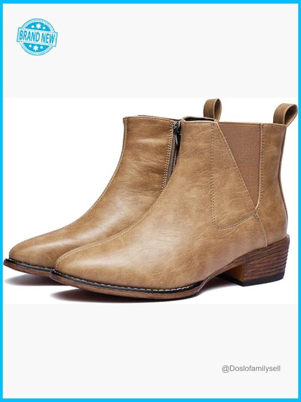 Mid Heel Chelsea Ankle Booties Chunky Heel Zip Closure Pointed Toe Dress Boots